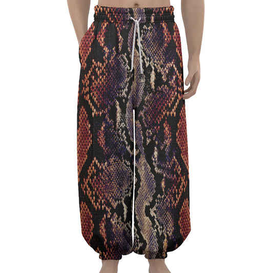 Blue And Red Snakeskin Print Lantern Pants