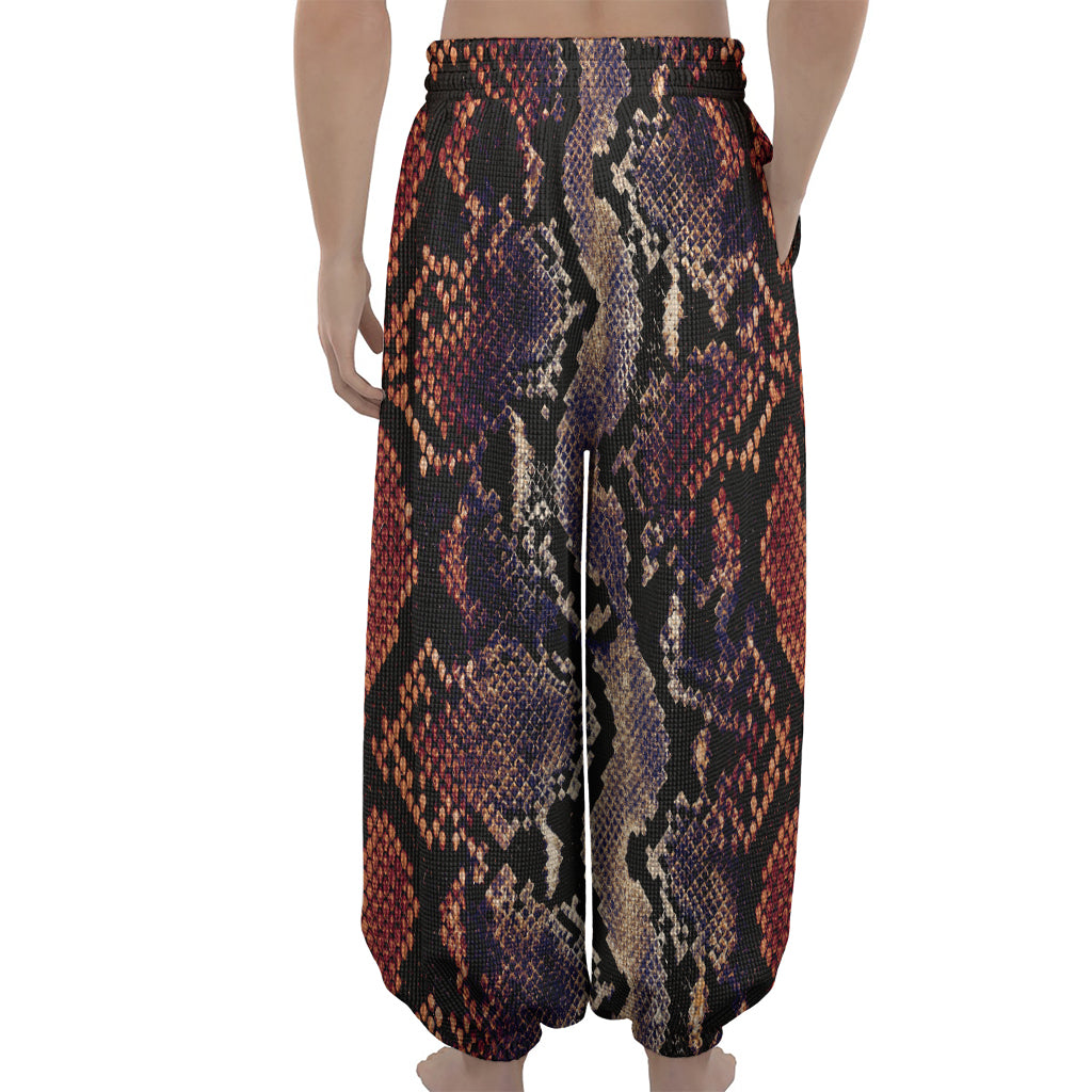 Blue And Red Snakeskin Print Lantern Pants
