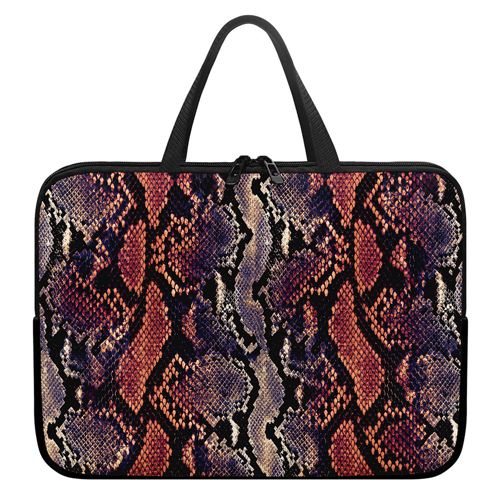 Blue And Red Snakeskin Print Laptop Sleeve With Handle