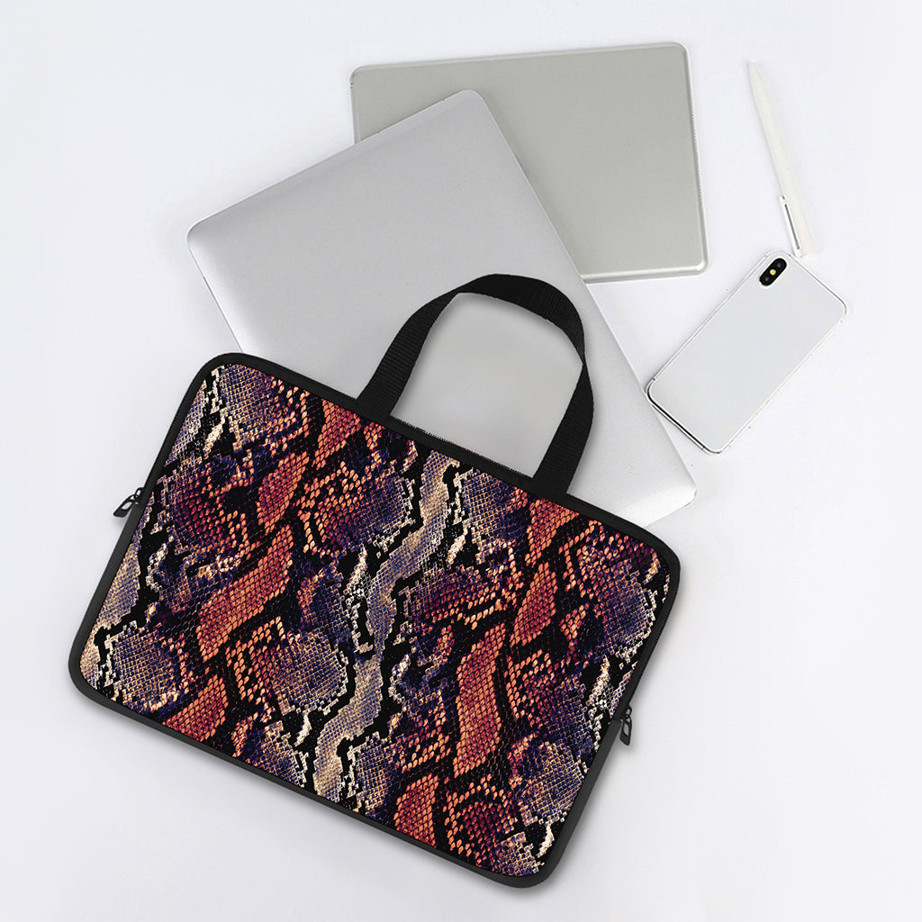 Blue And Red Snakeskin Print Laptop Sleeve With Handle