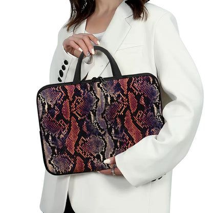 Blue And Red Snakeskin Print Laptop Sleeve With Handle