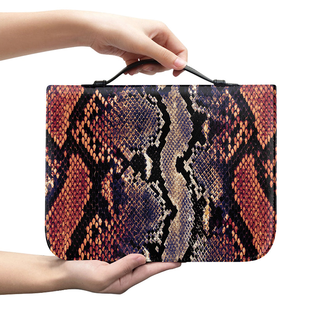 Blue And Red Snakeskin Print Leather Bible Cover