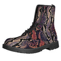 Blue And Red Snakeskin Print Lace-Up Boots