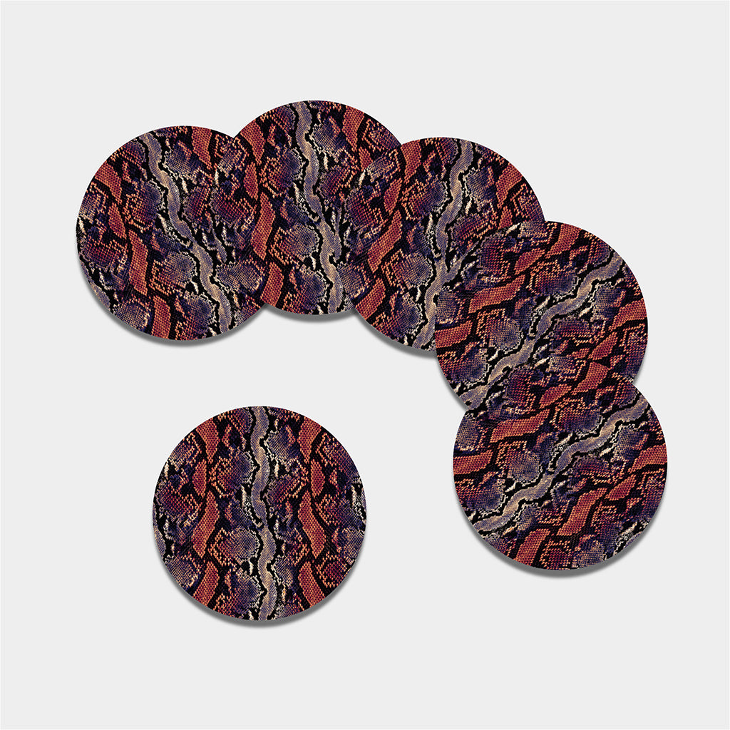 Blue And Red Snakeskin Print Leather Coaster Set