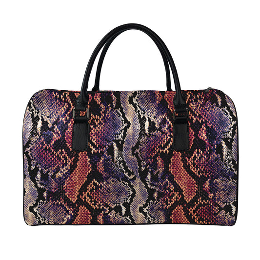 Blue And Red Snakeskin Print Leather Duffle Bag