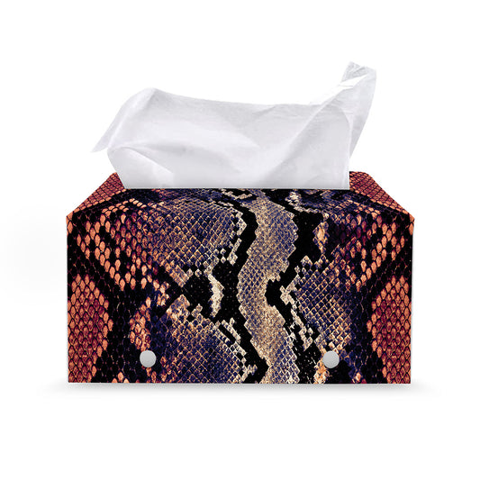 Blue And Red Snakeskin Print Leather Tissue Box Cover