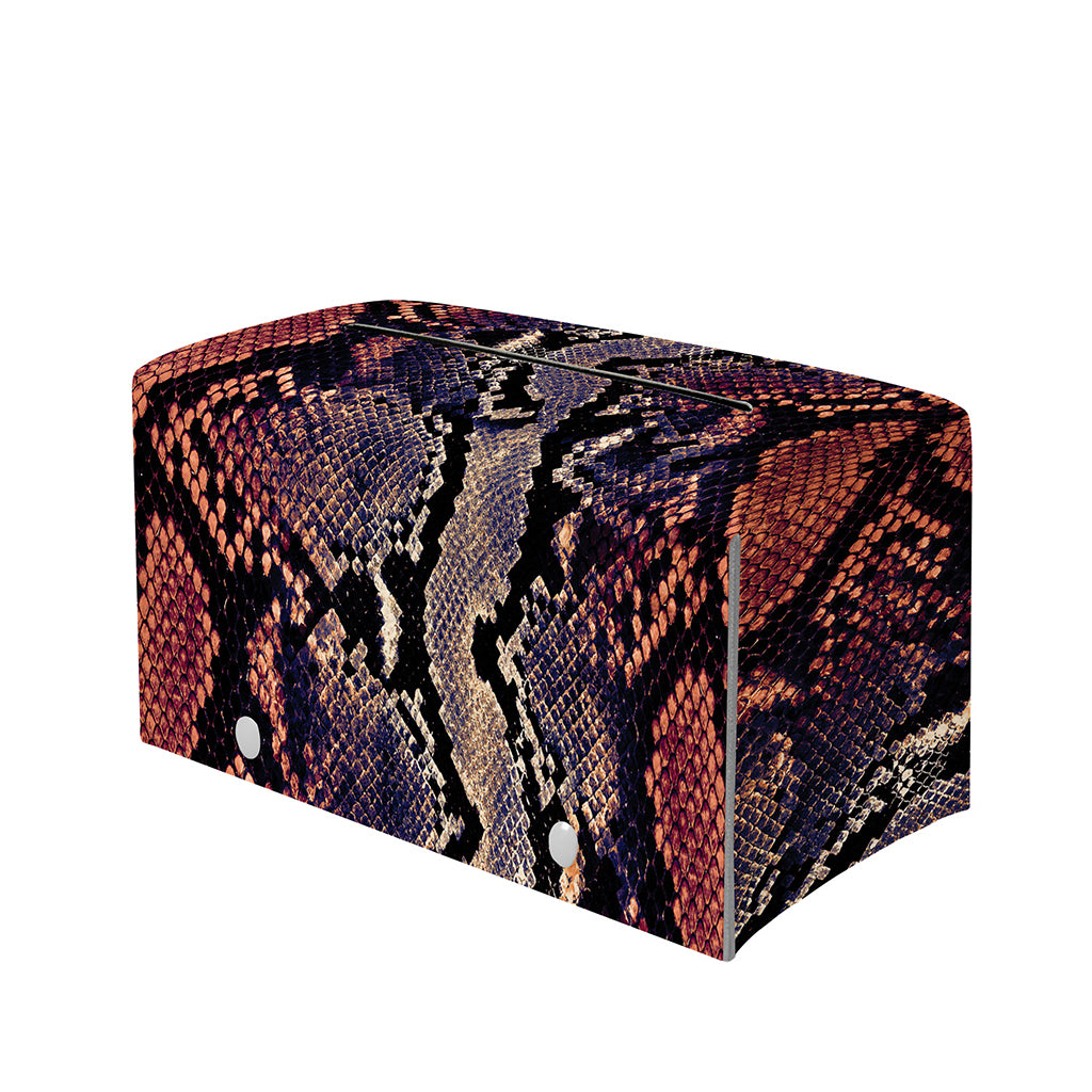 Blue And Red Snakeskin Print Leather Tissue Box Cover