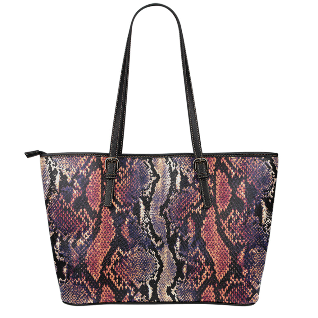 Blue And Red Snakeskin Print Leather Tote Bag