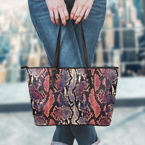 Blue And Red Snakeskin Print Leather Tote Bag