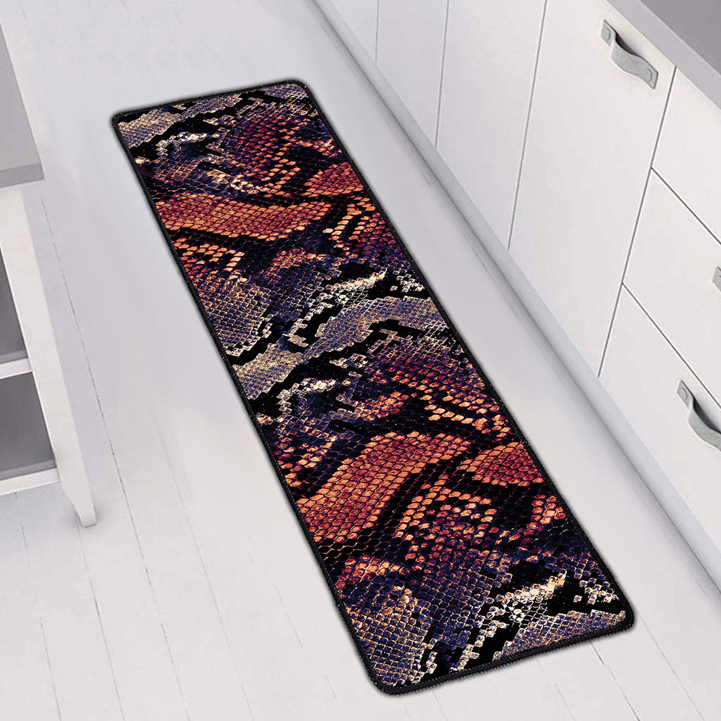 Blue And Red Snakeskin Print Long Kitchen Mat