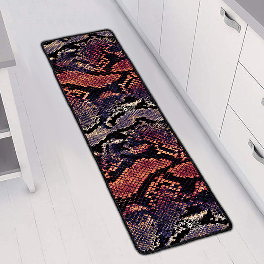 Blue And Red Snakeskin Print Long Kitchen Mat