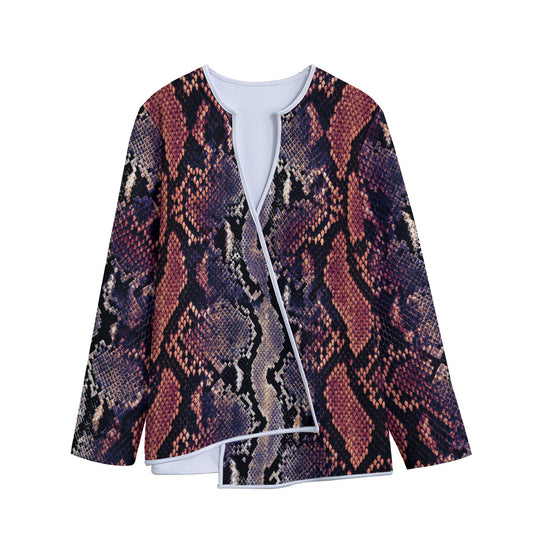 Blue And Red Snakeskin Print Long Sleeve Short Coat