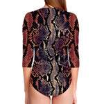 Blue And Red Snakeskin Print Long Sleeve Swimsuit