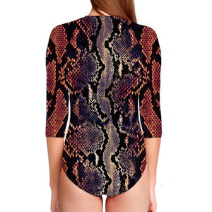 Blue And Red Snakeskin Print Long Sleeve Swimsuit