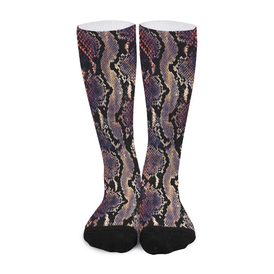 Blue And Red Snakeskin Print Long Socks