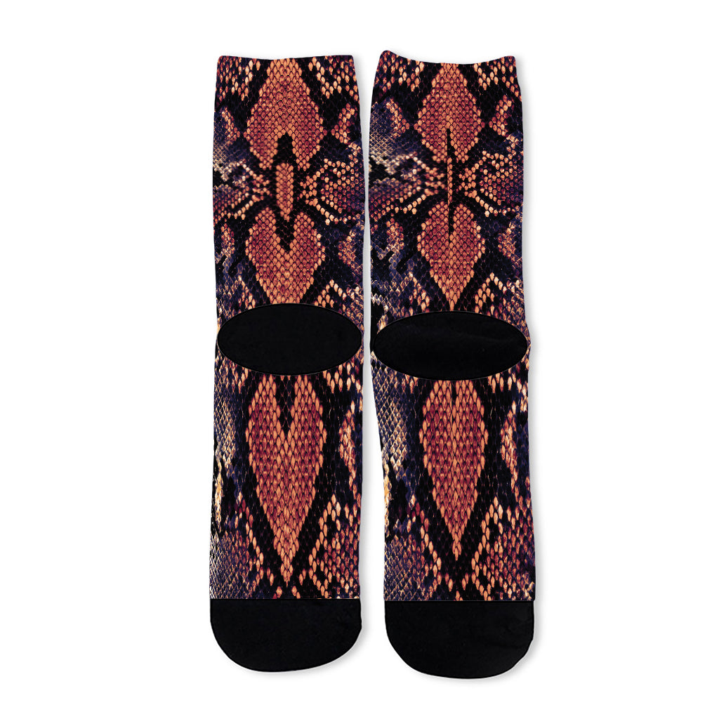 Blue And Red Snakeskin Print Long Socks