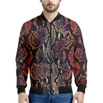 Blue And Red Snakeskin Print Men's Bomber Jacket