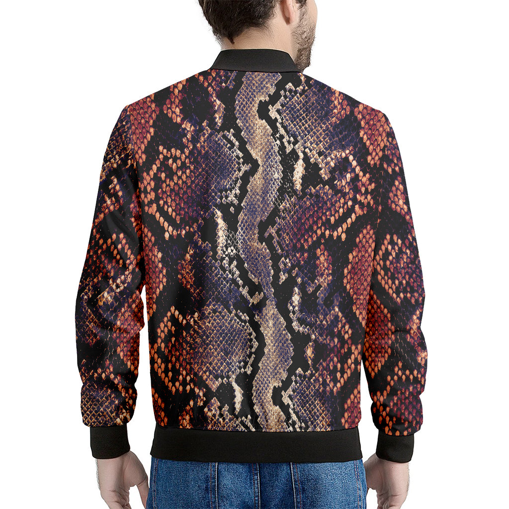 Blue And Red Snakeskin Print Men's Bomber Jacket