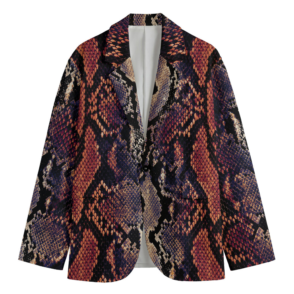 Blue And Red Snakeskin Print Men's Cotton Blazer