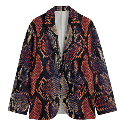 Blue And Red Snakeskin Print Men's Cotton Blazer