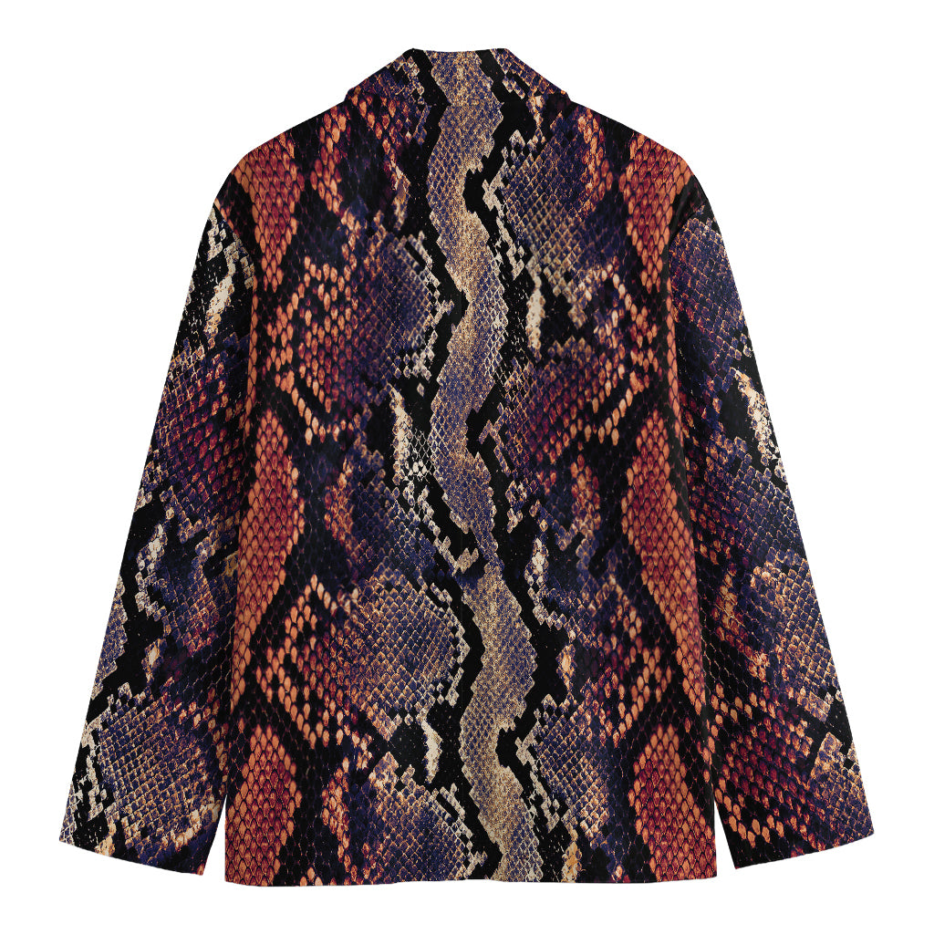 Blue And Red Snakeskin Print Men's Cotton Blazer