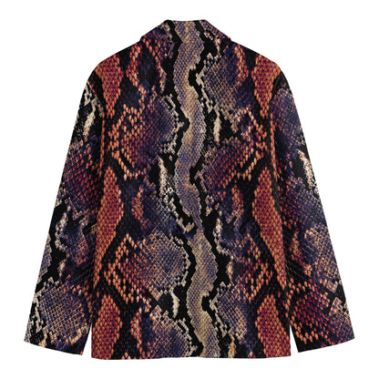 Blue And Red Snakeskin Print Men's Cotton Blazer