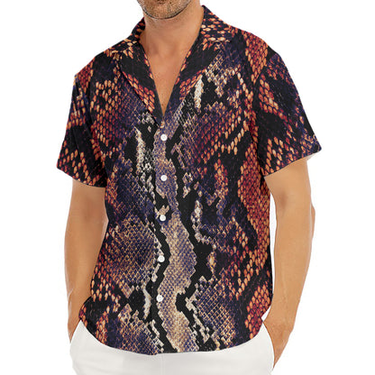 Blue And Red Snakeskin Print Men's Deep V-Neck Shirt
