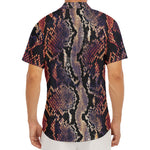 Blue And Red Snakeskin Print Men's Deep V-Neck Shirt