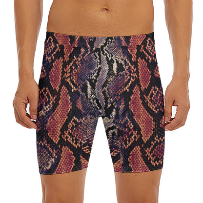 Blue And Red Snakeskin Print Men's Long Boxer Briefs