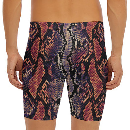 Blue And Red Snakeskin Print Men's Long Boxer Briefs