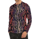 Blue And Red Snakeskin Print Men's Long Sleeve Rash Guard