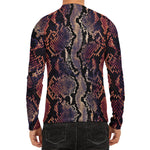 Blue And Red Snakeskin Print Men's Long Sleeve Rash Guard