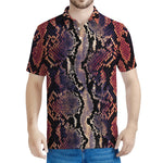 Blue And Red Snakeskin Print Men's Polo Shirt