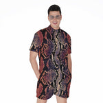 Blue And Red Snakeskin Print Men's Rompers