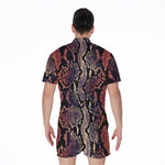 Blue And Red Snakeskin Print Men's Rompers