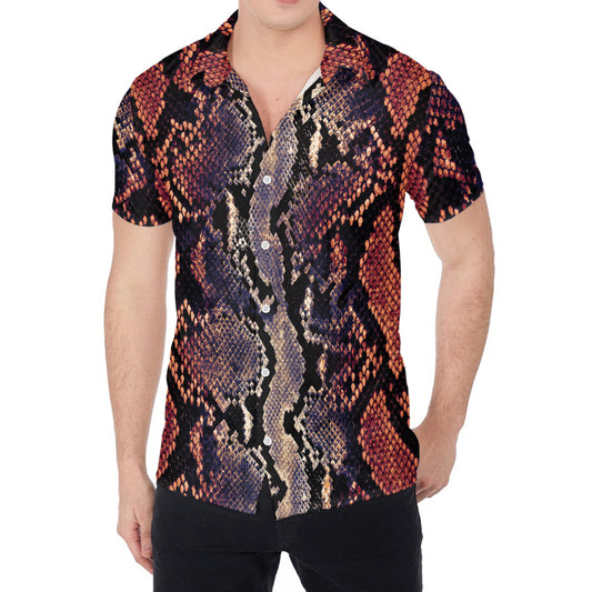 Blue And Red Snakeskin Print Men's Shirt