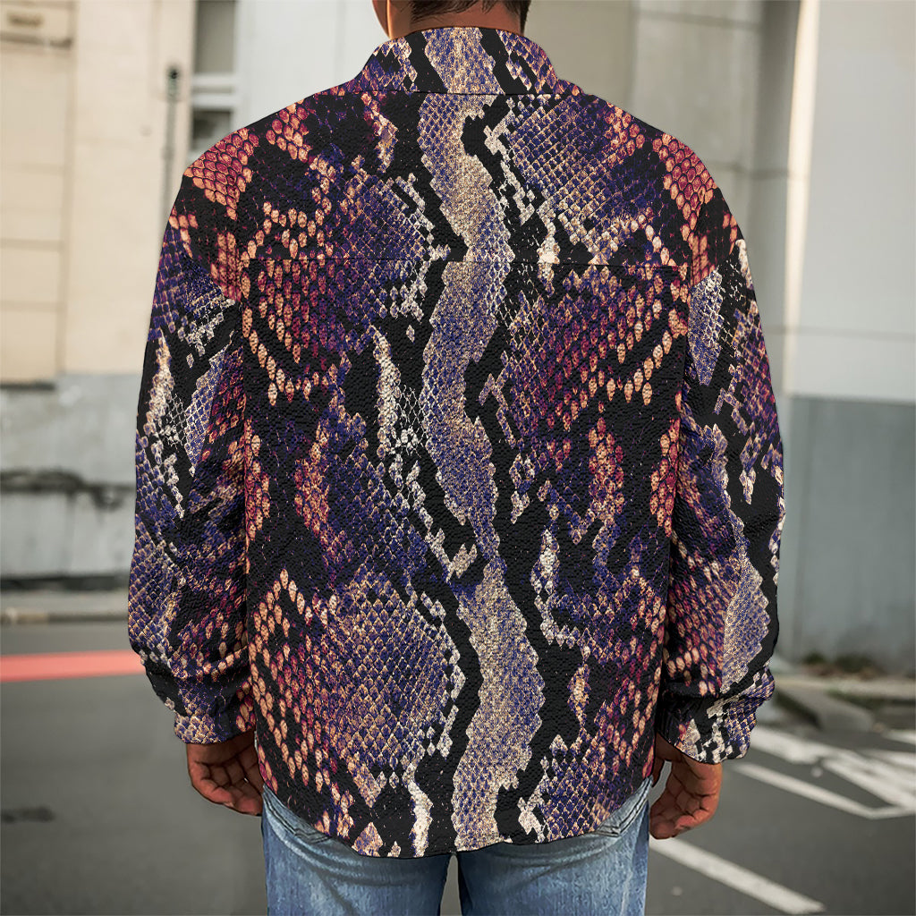 Blue And Red Snakeskin Print Men's Shirt Jacket