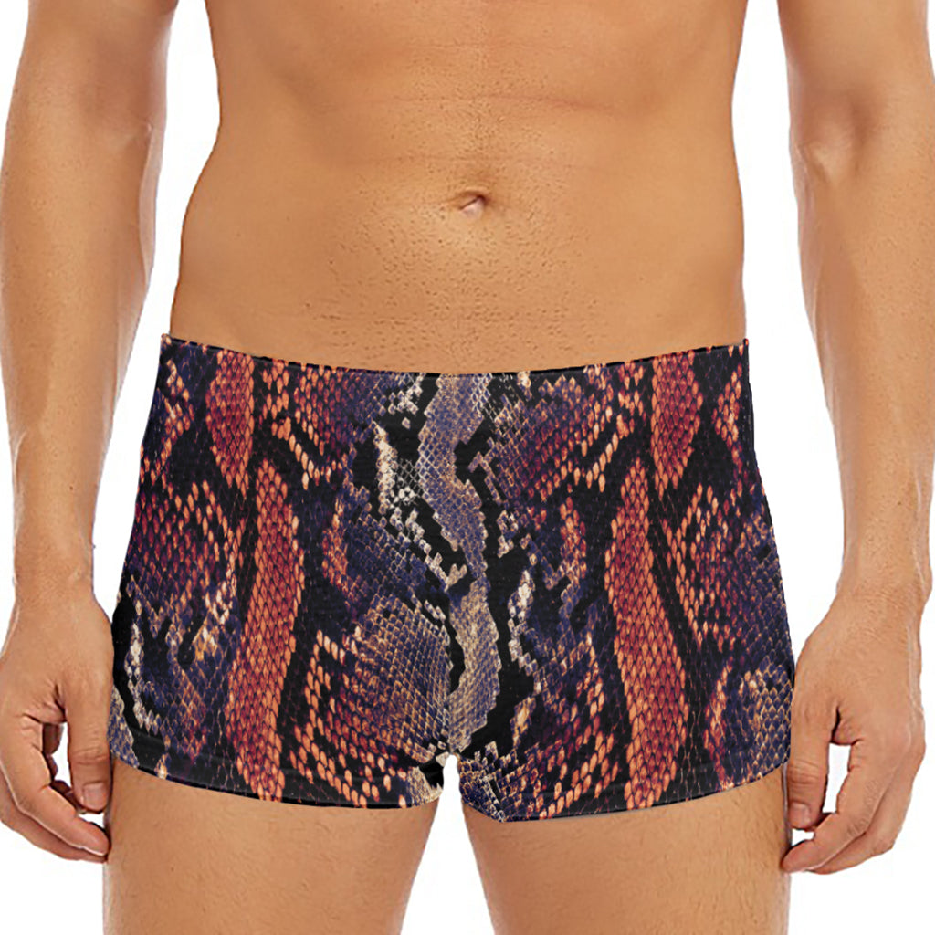 Blue And Red Snakeskin Print Men's Short Boxer Briefs