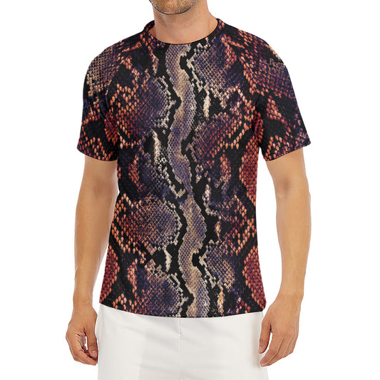 Blue And Red Snakeskin Print Men's Short Sleeve Rash Guard