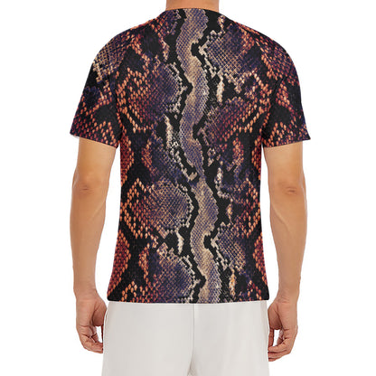 Blue And Red Snakeskin Print Men's Short Sleeve Rash Guard