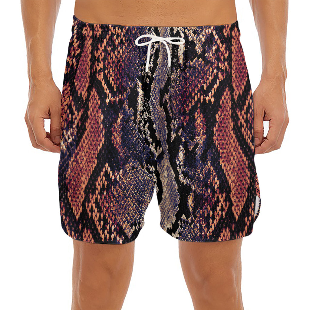 Blue And Red Snakeskin Print Men's Split Running Shorts