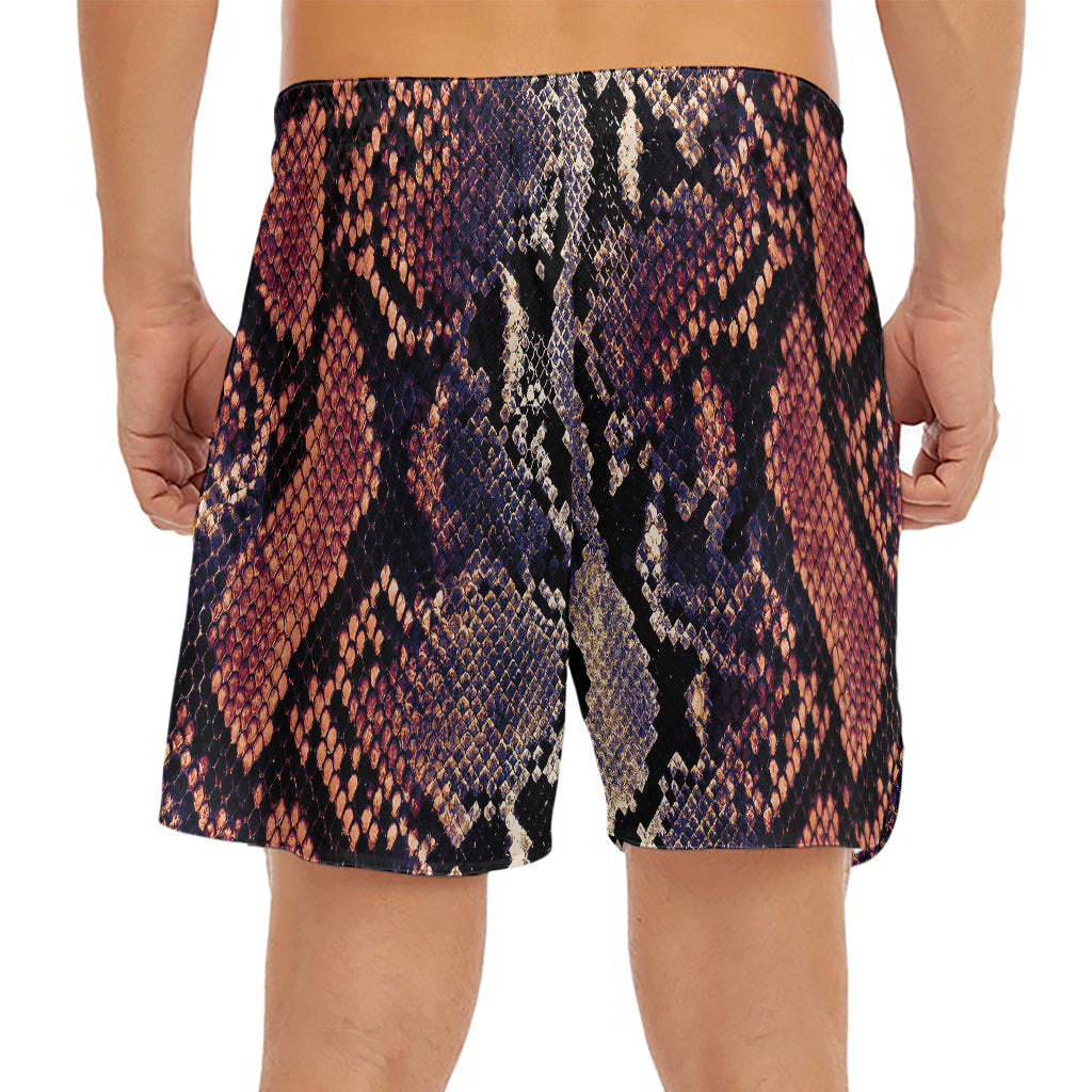 Blue And Red Snakeskin Print Men's Split Running Shorts