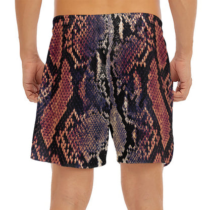 Blue And Red Snakeskin Print Men's Split Running Shorts