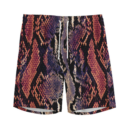 Blue And Red Snakeskin Print Men's Sports Shorts