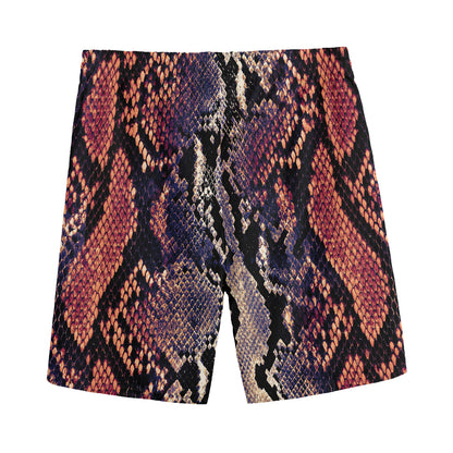 Blue And Red Snakeskin Print Men's Sports Shorts