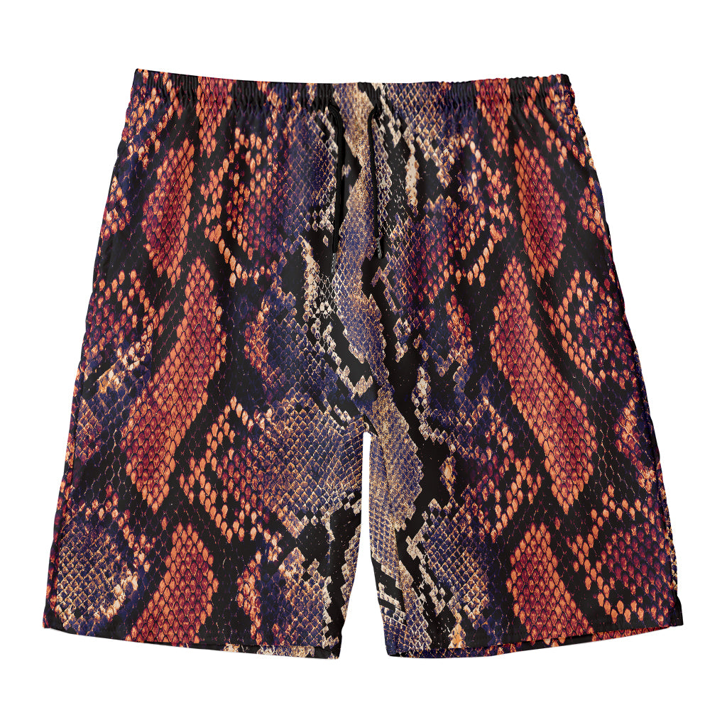 Blue And Red Snakeskin Print Men's Swim Trunks