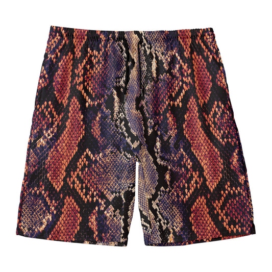 Blue And Red Snakeskin Print Men's Swim Trunks