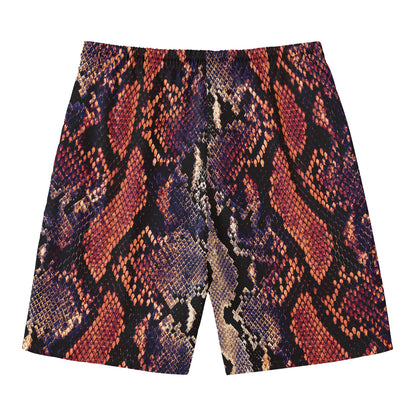 Blue And Red Snakeskin Print Men's Swim Trunks