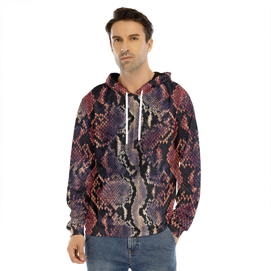 Blue And Red Snakeskin Print Men's Velvet Pullover Hoodie