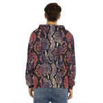Blue And Red Snakeskin Print Men's Velvet Pullover Hoodie